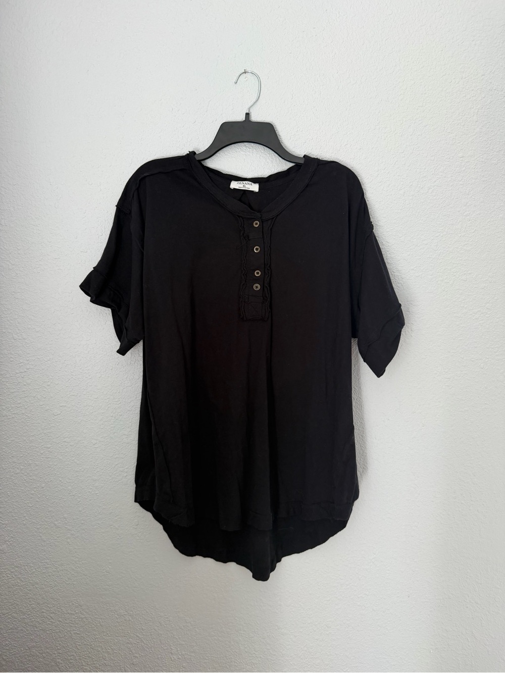 Zenana Button Up Henley Tunic Short Sleeve Top